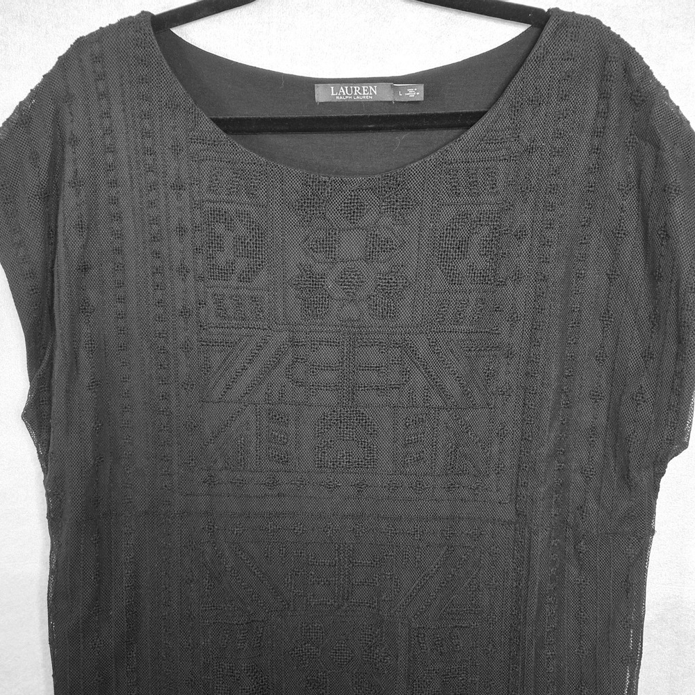 Lauren Ralph Lauren Black Textured Shift Dress Quiet Luxury Minimalist Chic L - Picture 7 of 9